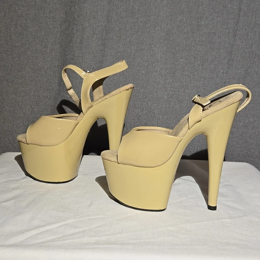 Pleaser Adore 709 Beige Patent Platform Heels 7 in 2.75 in SIZE 6 - Picture 2 of 8
